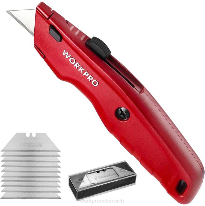 Premium-Allzweckmesser, einziehbarer Hochleistungs-Kistenschneider aus Ganzmetall, Rasiermesser mit Schnellwechselklinge und 10 zusätzlichen Klingen WORKPRO V02J51 schwarz/blau/rot Werkzeug