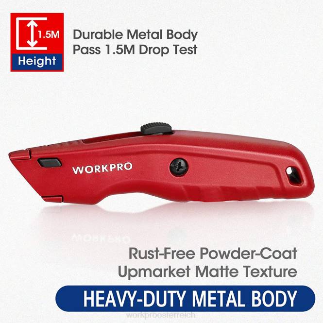 Premium-Allzweckmesser, einziehbarer Hochleistungs-Kistenschneider aus Ganzmetall, Rasiermesser mit Schnellwechselklinge und 10 zusätzlichen Klingen WORKPRO V02J51 schwarz/blau/rot Werkzeug