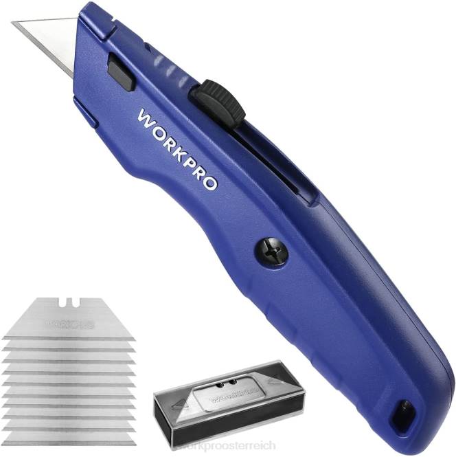 Premium-Allzweckmesser, einziehbarer Hochleistungs-Kistenschneider aus Ganzmetall, Rasiermesser mit Schnellwechselklinge und 10 zusätzlichen Klingen WORKPRO V02J51 schwarz/blau/rot Werkzeug