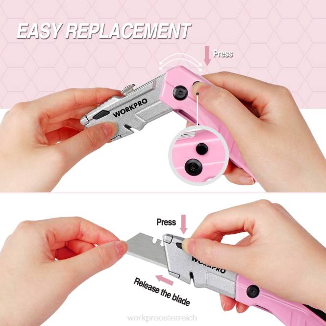 Schnellwechsel-Klappmesser mit 12 zusätzlichen Klingen WORKPRO V02J37 Rosa Werkzeug
