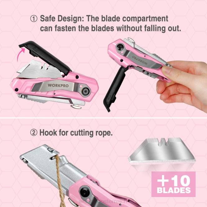 Schnellwechsel-Klappmesser mit 12 zusätzlichen Klingen WORKPRO V02J37 Rosa Werkzeug