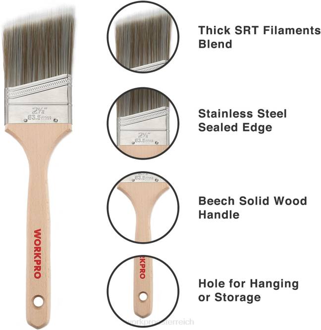 Pinsel-Set, 5-teilig, professionelle Flach- und Winkelpinsel mit Holzgriff WORKPRO V02J151 morden Werkzeug