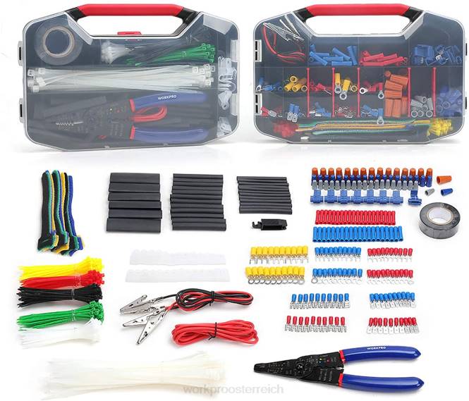 582 Stück Crimpklemmen, Drahtverbinder, Schrumpfschlauch, elektrisches Reparaturset mit Drahtschneider und Abisolierer WORKPRO V02J152 nützlich Werkzeug