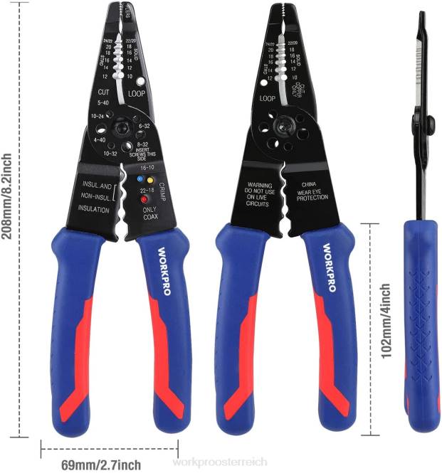 8-Zoll-Abisolierzange, Multifunktions-Drahtschneider zum Abisolieren, Schneiden und Crimpen WORKPRO V02J158 nützlich Werkzeug