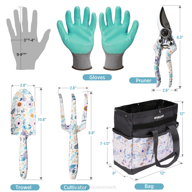 5-teiliges Hochleistungs-Gartengeräteset aus Aluminium WORKPRO V02J284 weiß/rosa Werkzeug