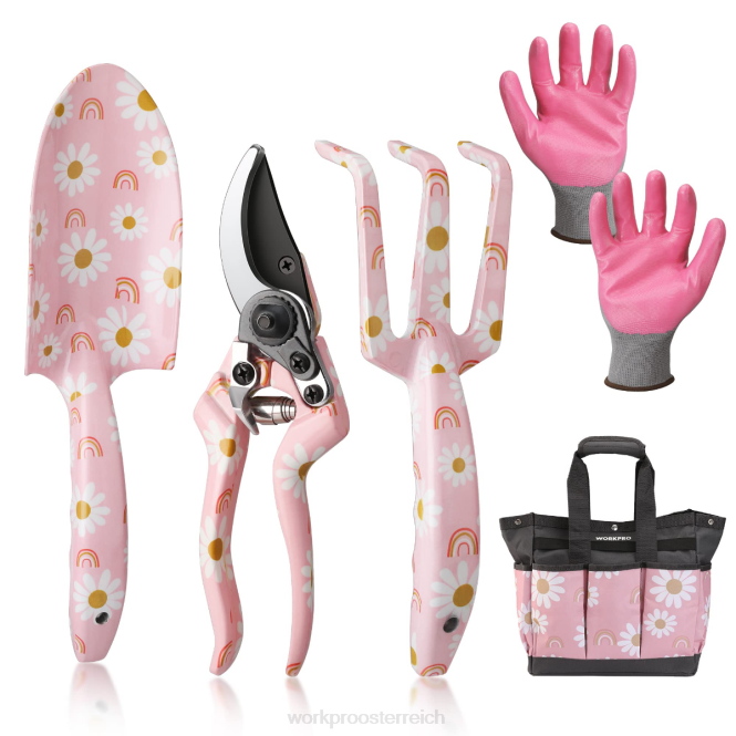 5-teiliges Hochleistungs-Gartengeräteset aus Aluminium WORKPRO V02J284 weiß/rosa Werkzeug