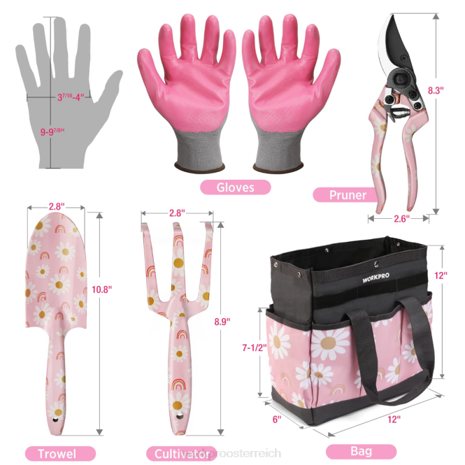5-teiliges Hochleistungs-Gartengeräteset aus Aluminium WORKPRO V02J284 weiß/rosa Werkzeug