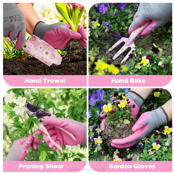 5-teiliges Hochleistungs-Gartengeräteset aus Aluminium WORKPRO V02J284 weiß/rosa Werkzeug