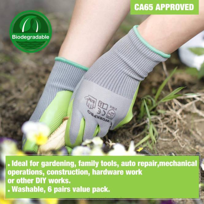 6 Paar Gartenarbeitshandschuhe mit Öko-Latex-Handfläche WORKPRO V02J275 hilfreich Werkzeug