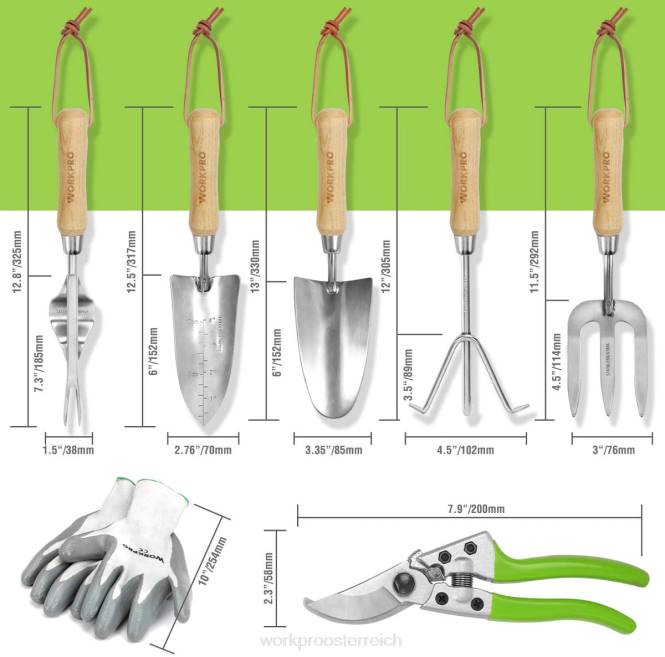 7-teiliges, robustes Gartengeräte-Set aus Edelstahl WORKPRO V02J274 morden Werkzeug