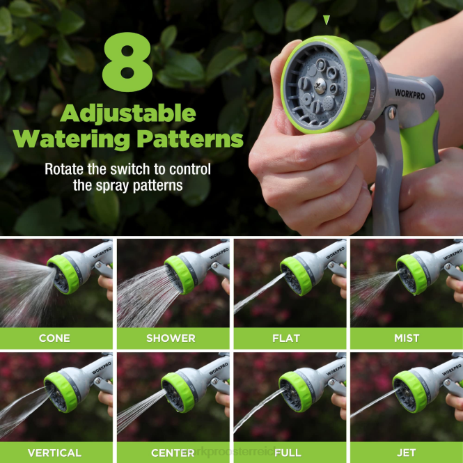 Hochdruck-Wasserschlauchdüsensprüher für den Garten mit 8 einstellbaren Bewässerungsmustern und Daumensteuerungsdesign WORKPRO V02J288 nützlich Werkzeug