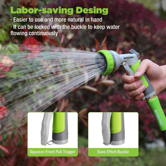 Hochdruck-Wasserschlauchdüsensprüher für den Garten mit 8 einstellbaren Bewässerungsmustern und Daumensteuerungsdesign WORKPRO V02J288 nützlich Werkzeug
