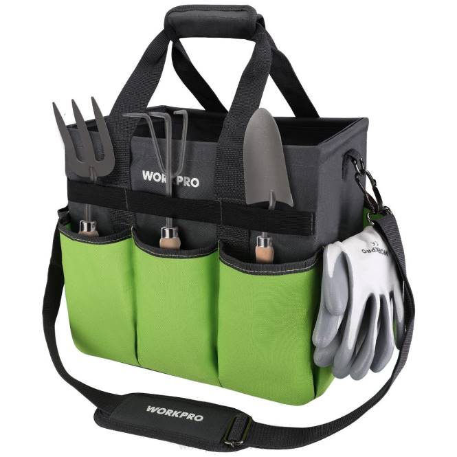 Robuste, standfeste Garten-Tragetasche mit 10 Taschen und langem, verstellbarem Schultergurt WORKPRO V02J281 hilfreich Werkzeug