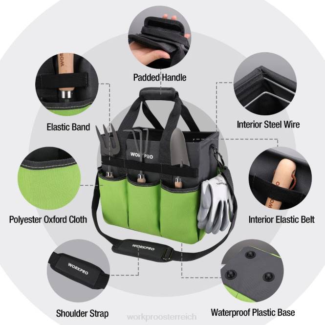 Robuste, standfeste Garten-Tragetasche mit 10 Taschen und langem, verstellbarem Schultergurt WORKPRO V02J281 hilfreich Werkzeug