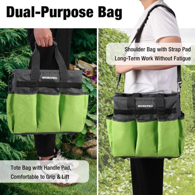 Robuste, standfeste Garten-Tragetasche mit 10 Taschen und langem, verstellbarem Schultergurt WORKPRO V02J281 hilfreich Werkzeug