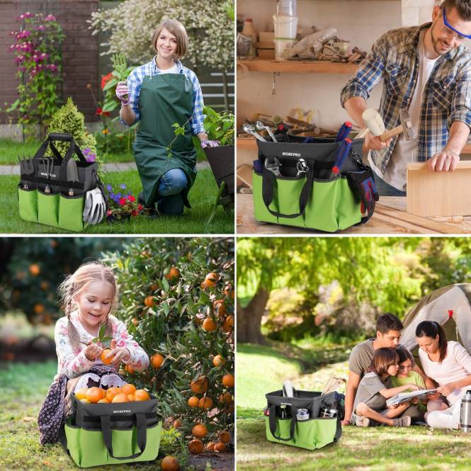 Robuste, standfeste Garten-Tragetasche mit 10 Taschen und langem, verstellbarem Schultergurt WORKPRO V02J281 hilfreich Werkzeug