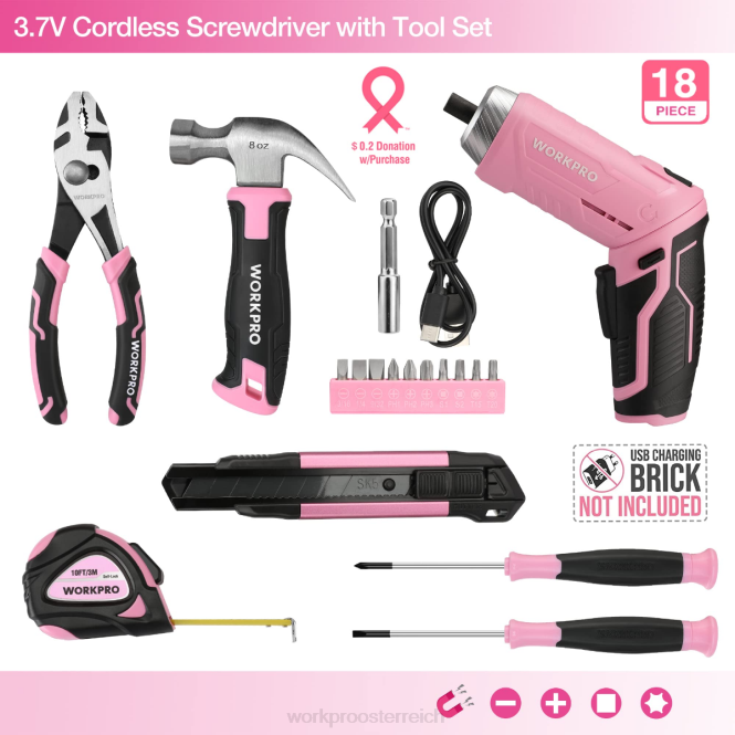 18-teiliges allgemeines Werkzeugset für den Heimgebrauch WORKPRO V02J102 Pink Blau Werkzeug