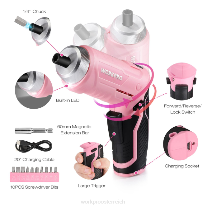 18-teiliges allgemeines Werkzeugset für den Heimgebrauch WORKPRO V02J102 Pink Blau Werkzeug