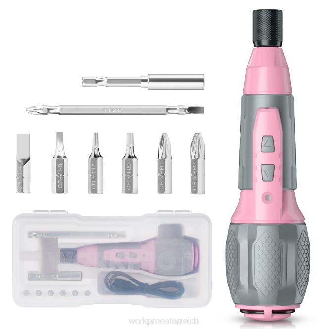 Akku-Schraubendreher-Set mit wiederaufladbarem 4-V-USB-Lithium-Ionen-Akku WORKPRO V02J236 rosa/weiß Werkzeug