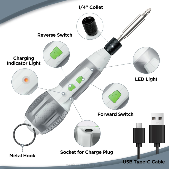 Akku-Schraubendreher-Set mit wiederaufladbarem 4-V-USB-Lithium-Ionen-Akku WORKPRO V02J236 rosa/weiß Werkzeug