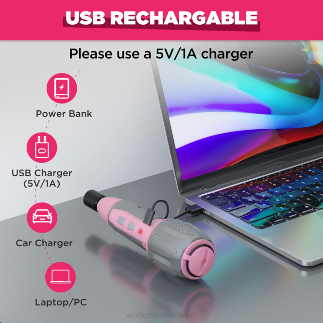 Akku-Schraubendreher-Set mit wiederaufladbarem 4-V-USB-Lithium-Ionen-Akku WORKPRO V02J236 rosa/weiß Werkzeug
