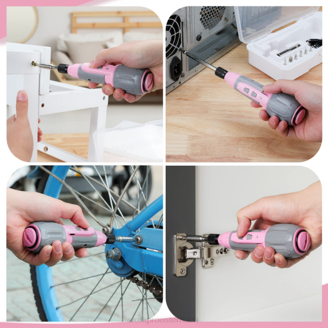 Akku-Schraubendreher-Set mit wiederaufladbarem 4-V-USB-Lithium-Ionen-Akku WORKPRO V02J236 rosa/weiß Werkzeug