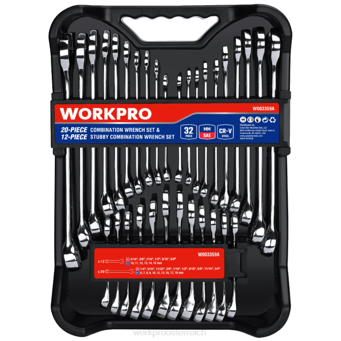 32-teiliger SAE- und metrischer Kombinationsschlüsselsatz mit 12-Punkt-Schraubenschlüsseln, normal und kurz WORKPRO V02J92 morden Werkzeug