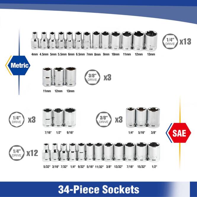39-teiliger Steckschlüsselsatz, kleiner 1/4-Zoll- und 3/8-Zoll-Steckschlüsselsatz WORKPRO V02J140 neu Werkzeug