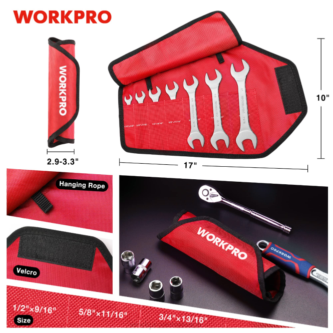 7-teiliges, metrisches, superdünnes Schraubenschlüsselset mit aufrollbarer Organizer-Tasche WORKPRO V02J96 hilfreich Werkzeug
