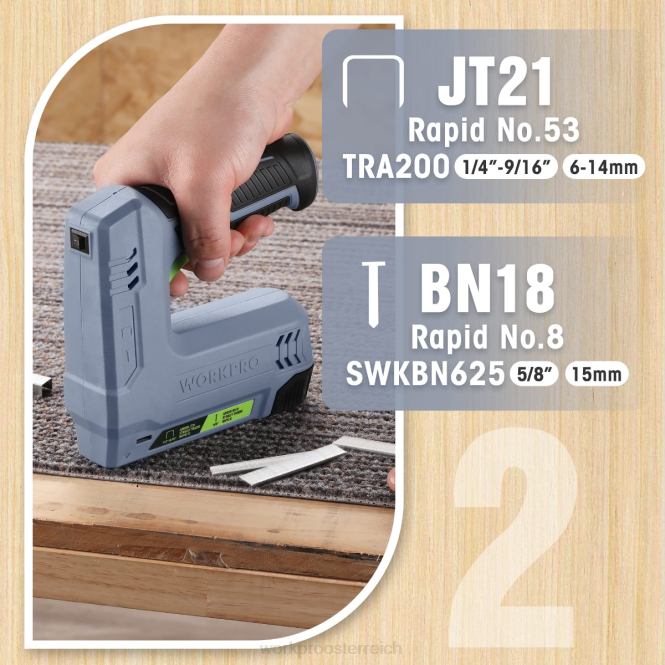 3,6 V 2,0 Ah batteriebetriebene elektrische kabellose 2-in-1-Heft- und Nagelpistole WORKPRO V02J265 rosa/grau Werkzeug
