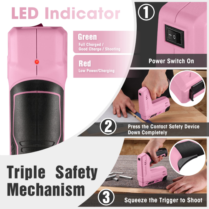 3,6 V 2,0 Ah batteriebetriebene elektrische kabellose 2-in-1-Heft- und Nagelpistole WORKPRO V02J265 rosa/grau Werkzeug