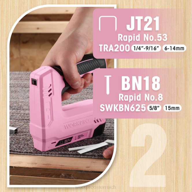 3,6 V 2,0 Ah batteriebetriebene elektrische kabellose 2-in-1-Heft- und Nagelpistole WORKPRO V02J265 rosa/grau Werkzeug