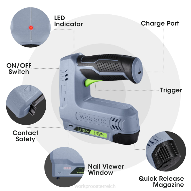 3,6 V 2,0 Ah batteriebetriebene elektrische kabellose 2-in-1-Heft- und Nagelpistole WORKPRO V02J265 rosa/grau Werkzeug