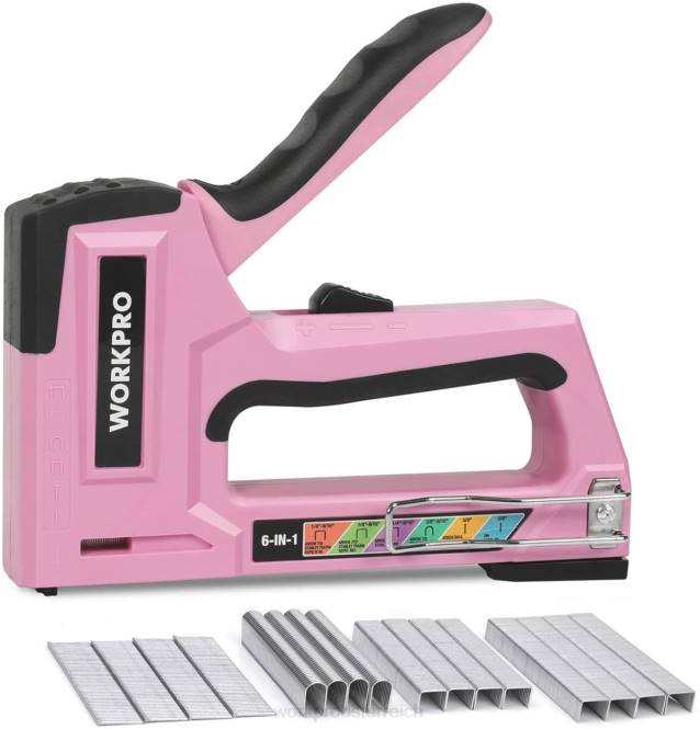 6-in-1-Nagelpistole mit manuellem Bradnagler und Polstertacker WORKPRO V02J59 rosa/grau Werkzeug