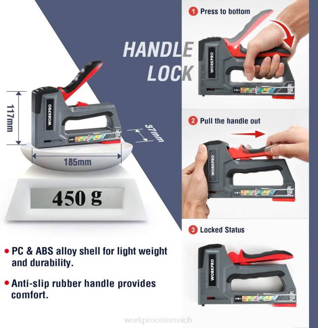 6-in-1-Nagelpistole mit manuellem Bradnagler und Polstertacker WORKPRO V02J59 rosa/grau Werkzeug