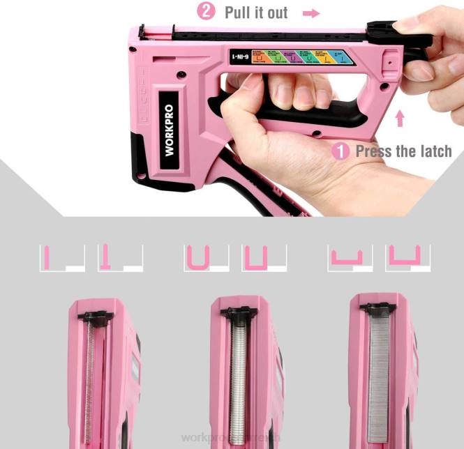 6-in-1-Nagelpistole mit manuellem Bradnagler und Polstertacker WORKPRO V02J59 rosa/grau Werkzeug