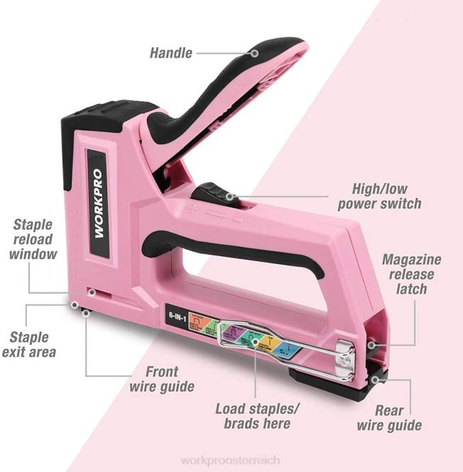 6-in-1-Nagelpistole mit manuellem Bradnagler und Polstertacker WORKPRO V02J59 rosa/grau Werkzeug