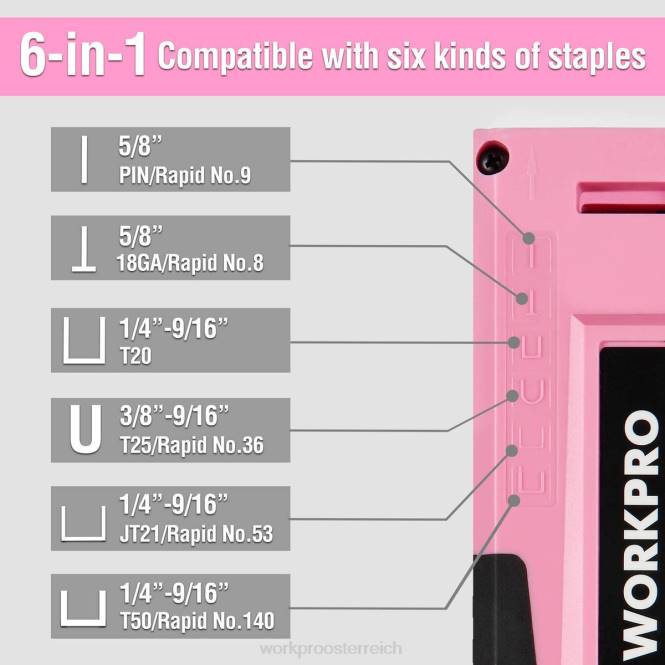 6-in-1-Nagelpistole mit manuellem Bradnagler und Polstertacker WORKPRO V02J59 rosa/grau Werkzeug