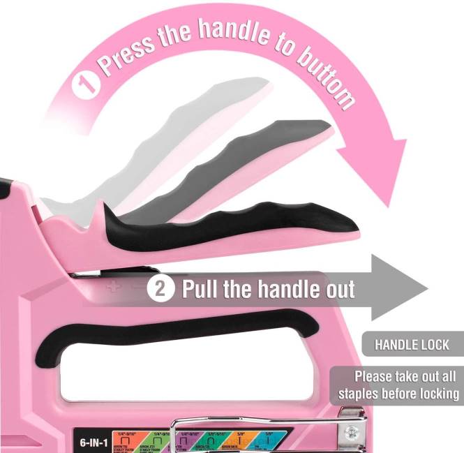 6-in-1-Nagelpistole mit manuellem Bradnagler und Polstertacker WORKPRO V02J59 rosa/grau Werkzeug