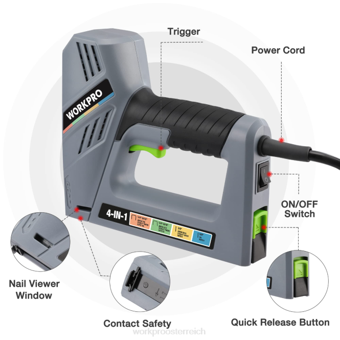 Elektrische, kabelgebundene 4-in-1-Nagelpistole, inklusive 3.000 Heftklammern und Nägeln WORKPRO V02J60 hilfreich Werkzeug