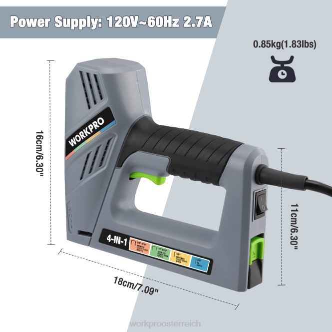Elektrische, kabelgebundene 4-in-1-Nagelpistole, inklusive 3.000 Heftklammern und Nägeln WORKPRO V02J60 hilfreich Werkzeug