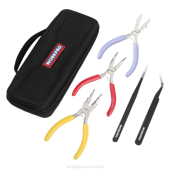 5-teilige Schmuckzange, Schmuckwerkzeuge inklusive 6-in-1-Drahtschlaufenzange, Nylon-Spitzzange, gebogener Spitzzange, spitzer Pinzette, gebogener Pinzette WORKPRO V02J75 nützlich Werkzeug