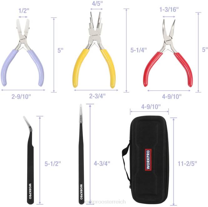 5-teilige Schmuckzange, Schmuckwerkzeuge inklusive 6-in-1-Drahtschlaufenzange, Nylon-Spitzzange, gebogener Spitzzange, spitzer Pinzette, gebogener Pinzette WORKPRO V02J75 nützlich Werkzeug