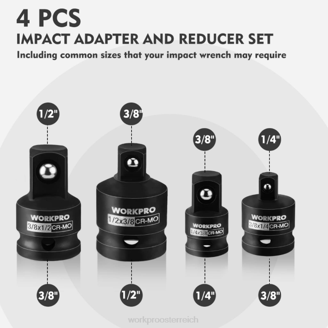 4-teiliger Schlagschrauber-Steckschlüssel-Adapter und Reduziersatz, Schraubenschlüssel-Umrüstsatz WORKPRO V02J94 hilfreich Werkzeug