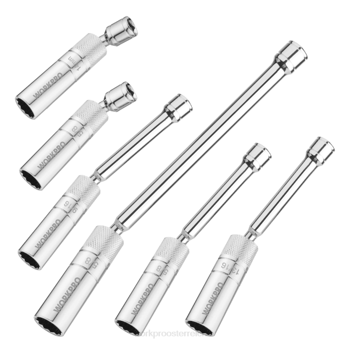 6 Stück 9/16 Zoll, 5/8 Zoll, 13/16 Zoll, 14 mm dünne Wandsteckdosen mit 4, 6, 11 Zoll Verlängerungen, magnetisch drehbarer Zündkerzensteckschlüsselsatz WORKPRO V02J139 neu Werkzeug