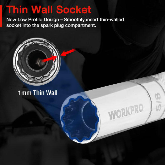 6 Stück 9/16 Zoll, 5/8 Zoll, 13/16 Zoll, 14 mm dünne Wandsteckdosen mit 4, 6, 11 Zoll Verlängerungen, magnetisch drehbarer Zündkerzensteckschlüsselsatz WORKPRO V02J139 neu Werkzeug