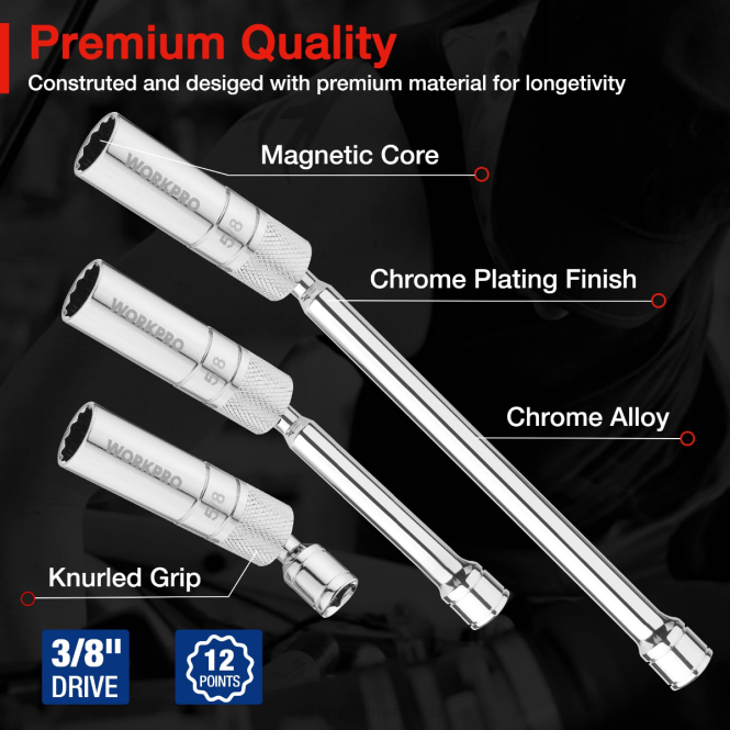 6 Stück 9/16 Zoll, 5/8 Zoll, 13/16 Zoll, 14 mm dünne Wandsteckdosen mit 4, 6, 11 Zoll Verlängerungen, magnetisch drehbarer Zündkerzensteckschlüsselsatz WORKPRO V02J139 neu Werkzeug