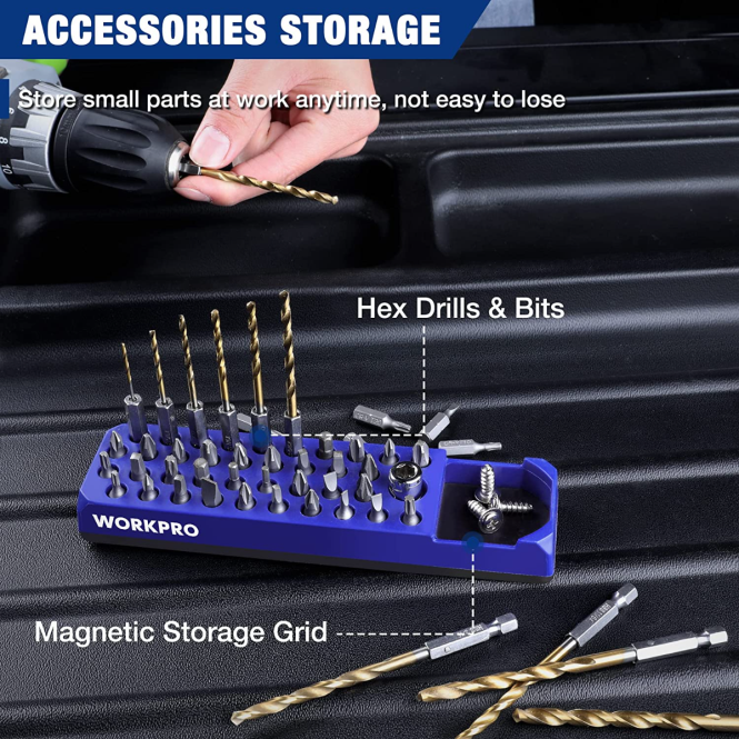 Magnetischer Sechskant-39-Loch-Schraubendreher-Bohrer-Organizer für 1/4-Zoll-Sechskant-Bit- und Antriebsbit-Adapter WORKPRO V02J132 rot blau Werkzeug