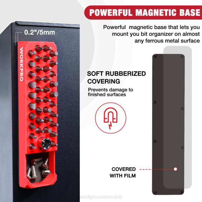 Magnetischer Sechskant-39-Loch-Schraubendreher-Bohrer-Organizer für 1/4-Zoll-Sechskant-Bit- und Antriebsbit-Adapter WORKPRO V02J132 rot blau Werkzeug