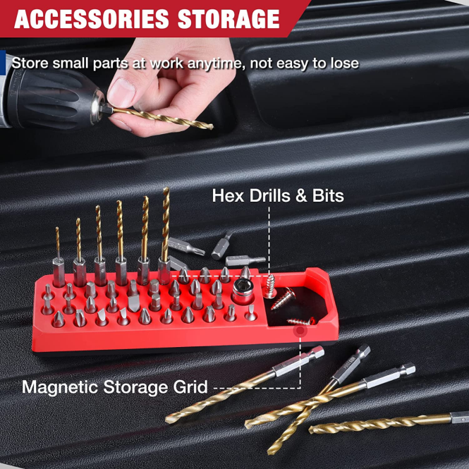 Magnetischer Sechskant-39-Loch-Schraubendreher-Bohrer-Organizer für 1/4-Zoll-Sechskant-Bit- und Antriebsbit-Adapter WORKPRO V02J132 rot blau Werkzeug